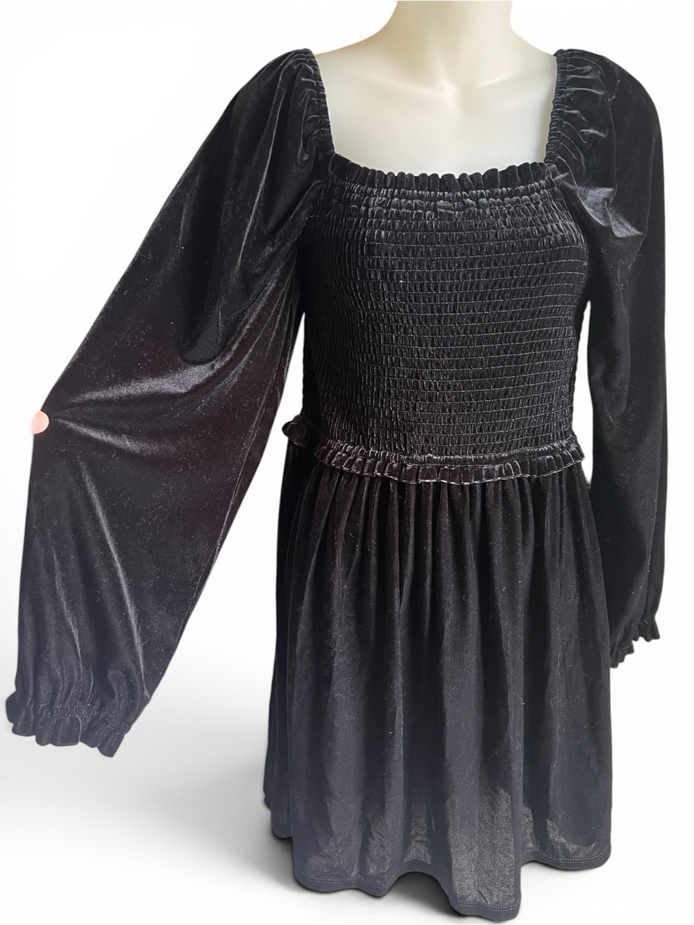 Whimsigoth Dark Coquette Fairy Grunge Velvet Smocked Milkmaid Goth 1 STATE Dress
